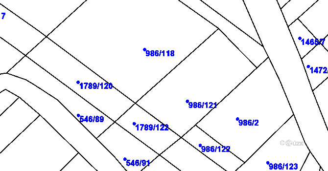 Parcela st. 986/119 v KÚ Bílé Podolí, Katastrální mapa
