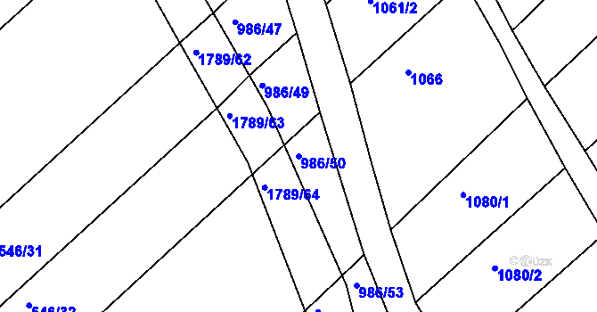 Parcela st. 986/50 v KÚ Bílé Podolí, Katastrální mapa