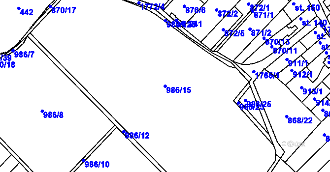 Parcela st. 986/15 v KÚ Bílé Podolí, Katastrální mapa