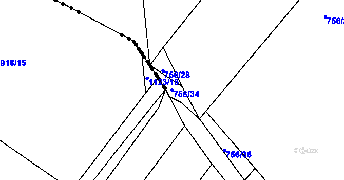 Parcela st. 756/34 v KÚ Bílé Podolí, Katastrální mapa
