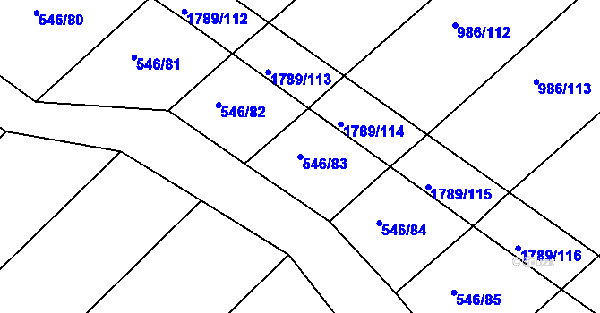 Parcela st. 546/83 v KÚ Bílé Podolí, Katastrální mapa