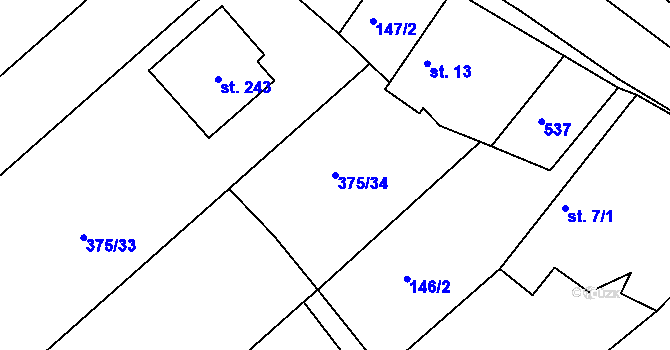Parcela st. 375/34 v KÚ Brambory, Katastrální mapa