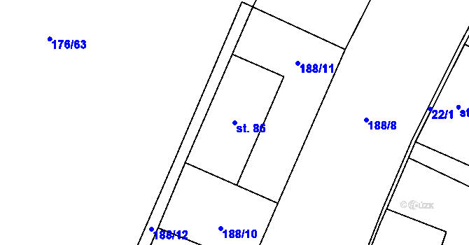 Parcela st. 86 v KÚ Lovčice, Katastrální mapa