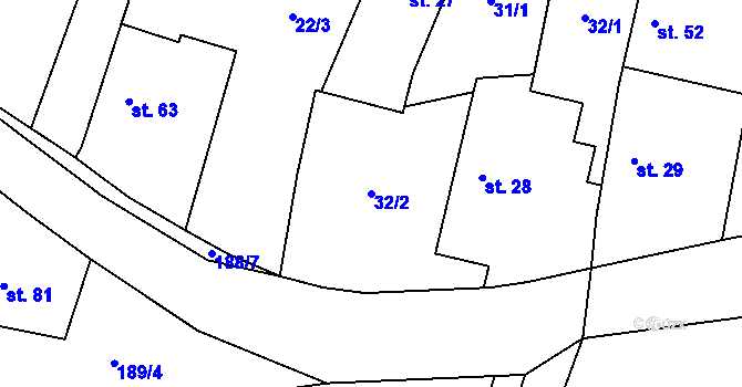 Parcela st. 32/2 v KÚ Lovčice, Katastrální mapa
