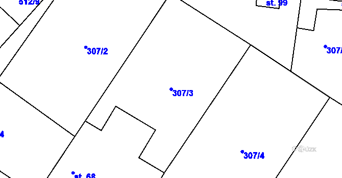 Parcela st. 307/3 v KÚ Lovčice, Katastrální mapa
