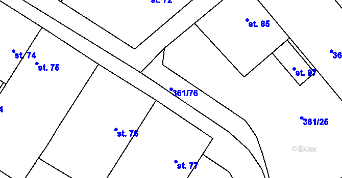Parcela st. 361/76 v KÚ Lovčice, Katastrální mapa