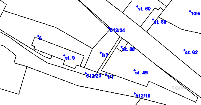 Parcela st. 1/3 v KÚ Lovčice, Katastrální mapa