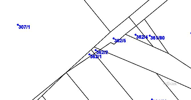 Parcela st. 362/2 v KÚ Lovčice, Katastrální mapa