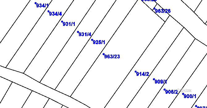 Parcela st. 963/23 v KÚ Zaříčany, Katastrální mapa