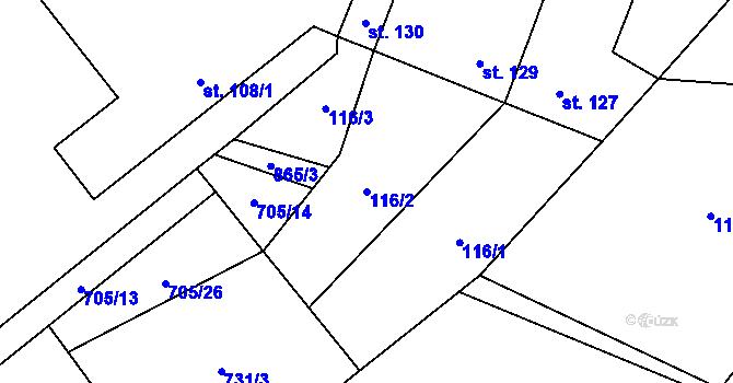 Parcela st. 116/2 v KÚ Bílé Poličany, Katastrální mapa