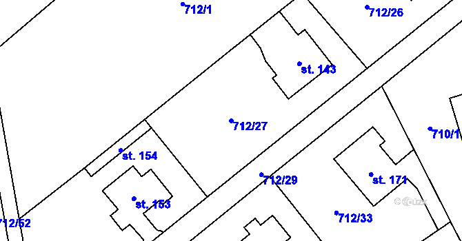 Parcela st. 712/27 v KÚ Bílé Poličany, Katastrální mapa
