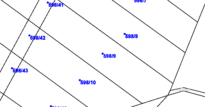Parcela st. 598/9 v KÚ Bílé Poličany, Katastrální mapa