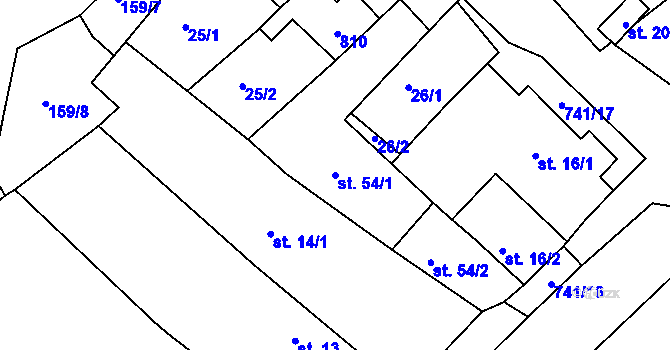 Parcela st. 54/1 v KÚ Škrle, Katastrální mapa