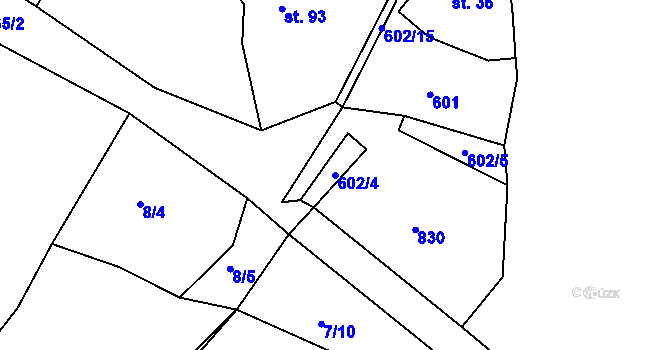 Parcela st. 602/4 v KÚ Škrle, Katastrální mapa