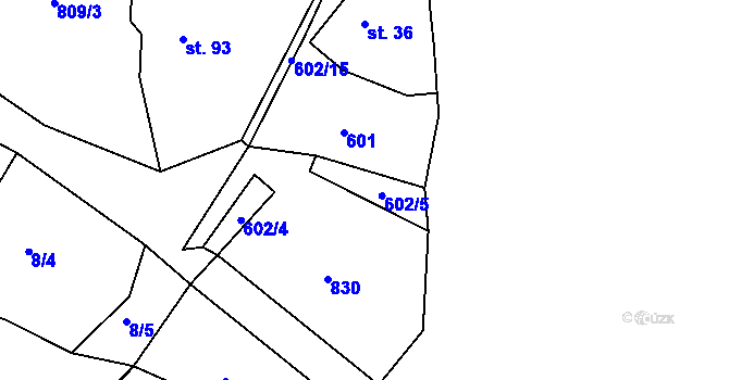 Parcela st. 602/5 v KÚ Škrle, Katastrální mapa