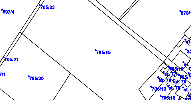 Parcela st. 705/15 v KÚ Škrle, Katastrální mapa