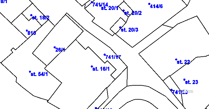 Parcela st. 741/17 v KÚ Škrle, Katastrální mapa