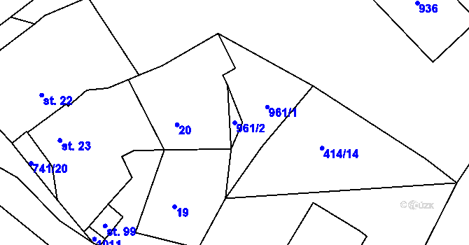 Parcela st. 961/2 v KÚ Škrle, Katastrální mapa