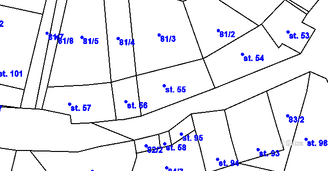 Parcela st. 55 v KÚ Bílenice, Katastrální mapa