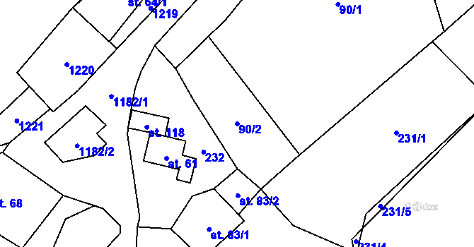 Parcela st. 90/2 v KÚ Bílenice, Katastrální mapa