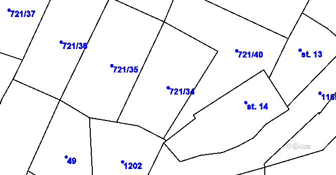 Parcela st. 721/34 v KÚ Bílenice, Katastrální mapa