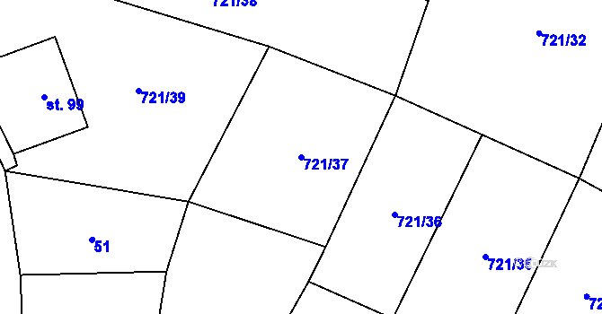 Parcela st. 721/37 v KÚ Bílenice, Katastrální mapa
