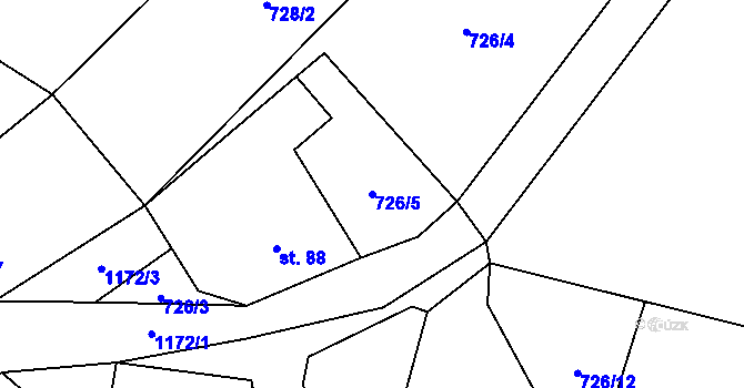Parcela st. 726/5 v KÚ Bílenice, Katastrální mapa