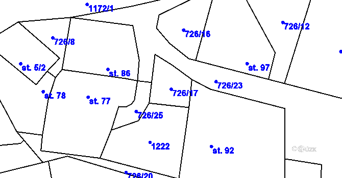 Parcela st. 726/17 v KÚ Bílenice, Katastrální mapa