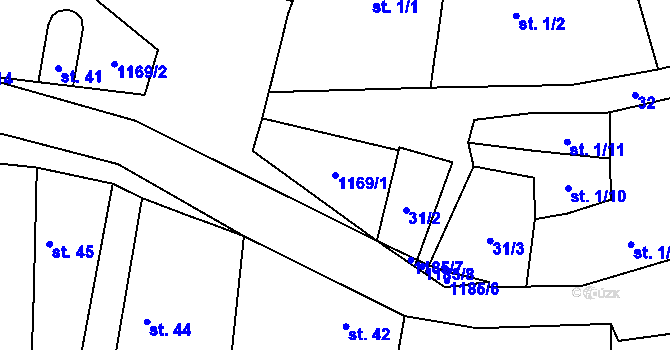 Parcela st. 1169/1 v KÚ Bílenice, Katastrální mapa
