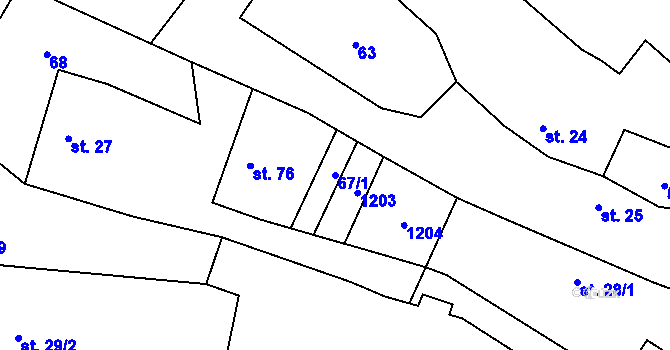 Parcela st. 67/1 v KÚ Bílenice, Katastrální mapa
