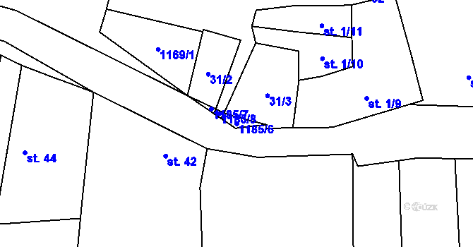 Parcela st. 1185/6 v KÚ Bílenice, Katastrální mapa