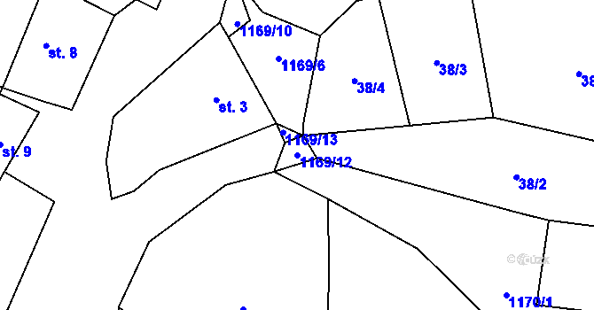 Parcela st. 1169/12 v KÚ Bílenice, Katastrální mapa