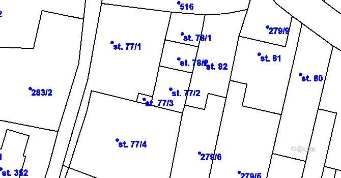 Parcela st. 77/2 v KÚ Bílichov, Katastrální mapa