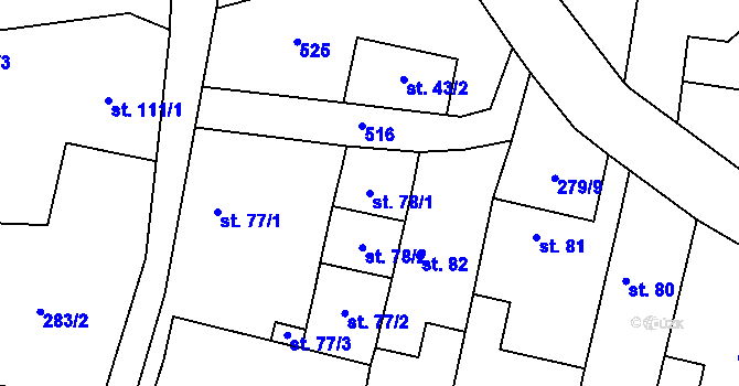 Parcela st. 78/1 v KÚ Bílichov, Katastrální mapa