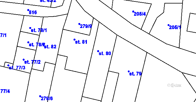 Parcela st. 80 v KÚ Bílichov, Katastrální mapa