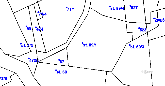 Parcela st. 89/1 v KÚ Bílichov, Katastrální mapa