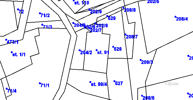Parcela st. 91 v KÚ Bílichov, Katastrální mapa