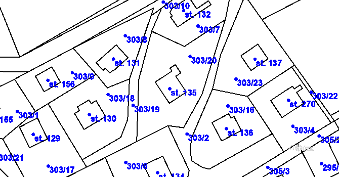 Parcela st. 135 v KÚ Bílichov, Katastrální mapa
