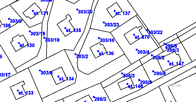 Parcela st. 136 v KÚ Bílichov, Katastrální mapa