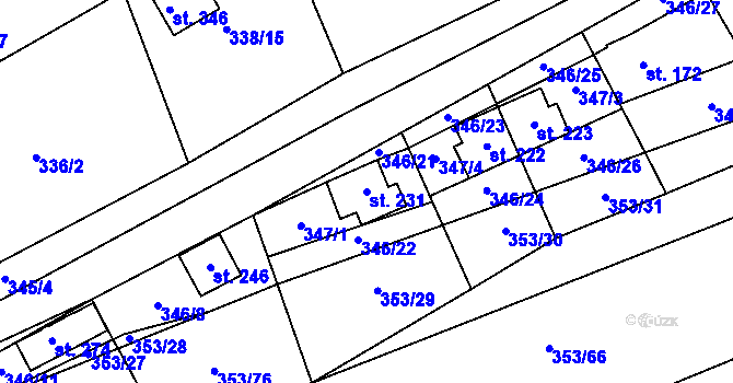 Parcela st. 231 v KÚ Bílichov, Katastrální mapa