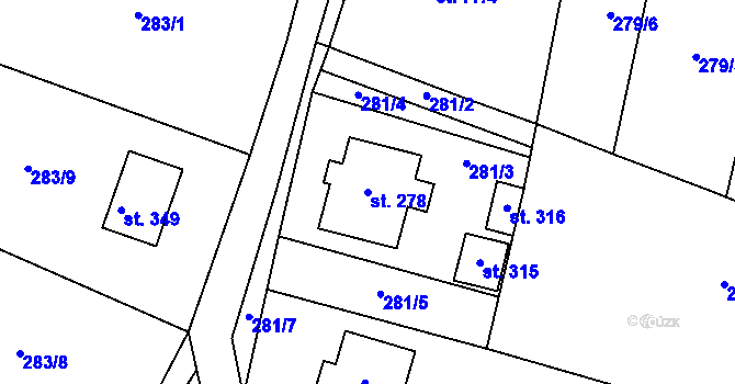 Parcela st. 278 v KÚ Bílichov, Katastrální mapa