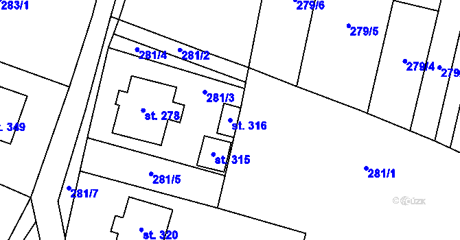 Parcela st. 316 v KÚ Bílichov, Katastrální mapa
