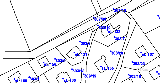 Parcela st. 303/8 v KÚ Bílichov, Katastrální mapa