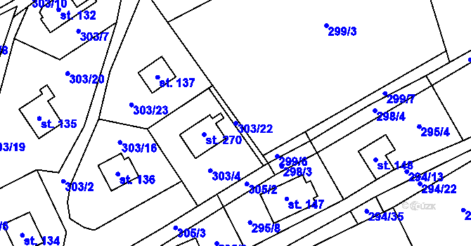 Parcela st. 303/22 v KÚ Bílichov, Katastrální mapa