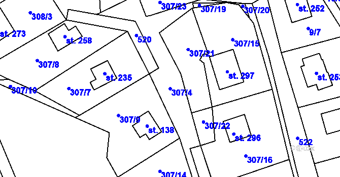 Parcela st. 307/4 v KÚ Bílichov, Katastrální mapa