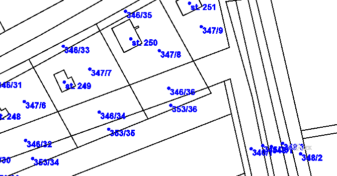 Parcela st. 346/36 v KÚ Bílichov, Katastrální mapa