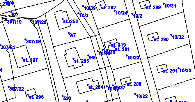 Parcela st. 10/40 v KÚ Bílichov, Katastrální mapa