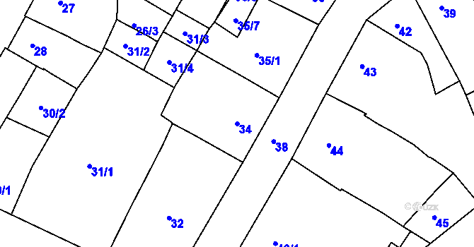 Parcela st. 34 v KÚ Bílina, Katastrální mapa