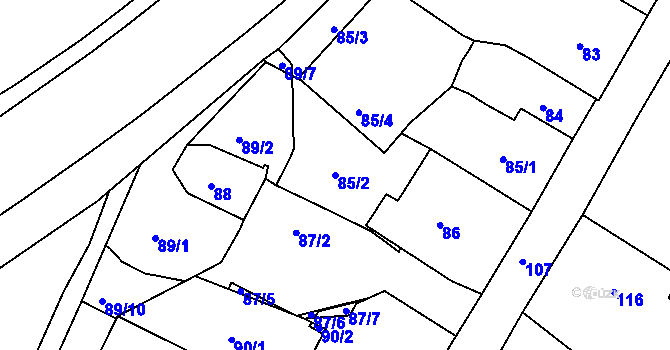 Parcela st. 85/2 v KÚ Bílina, Katastrální mapa