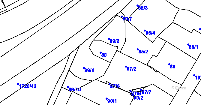 Parcela st. 88 v KÚ Bílina, Katastrální mapa